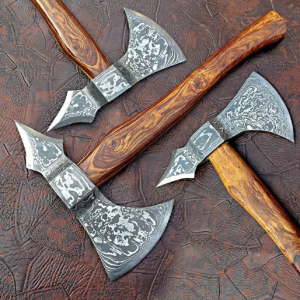 Custom Made Damascus Steel Hunting Axe With Natural Wood Handle AX 15 1