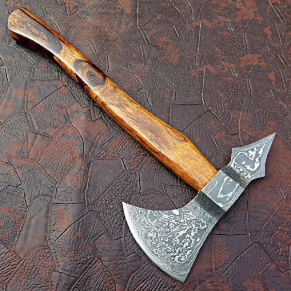 Custom Made Damascus Steel Hunting Axe With Natural Wood Handle AX 15 2