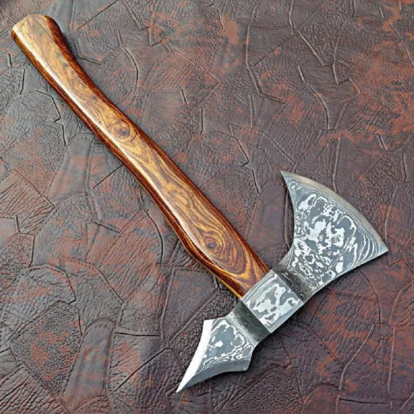 Custom Made Damascus Steel Hunting Axe With Natural Wood Handle AX 15 3