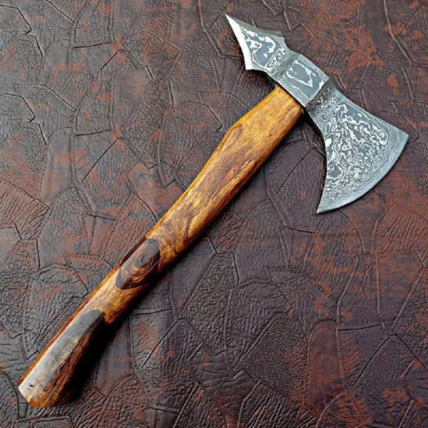 Custom Made Damascus Steel Hunting Axe With Natural Wood Handle AX 15 4