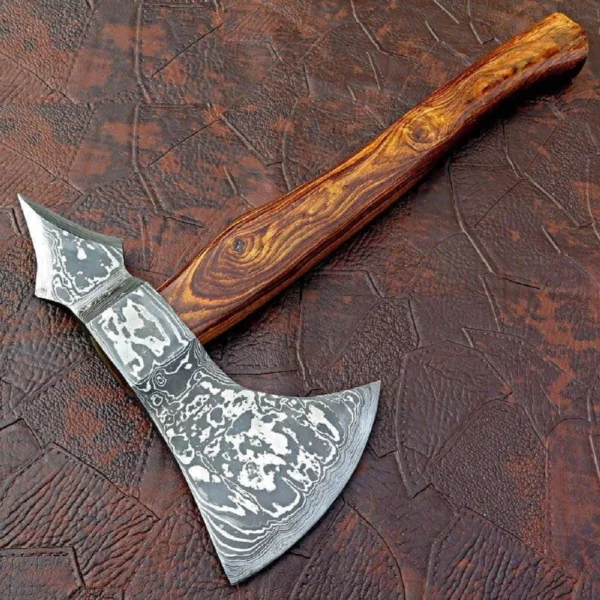 Custom Made Damascus Steel Hunting Axe With Natural Wood Handle AX 15 5