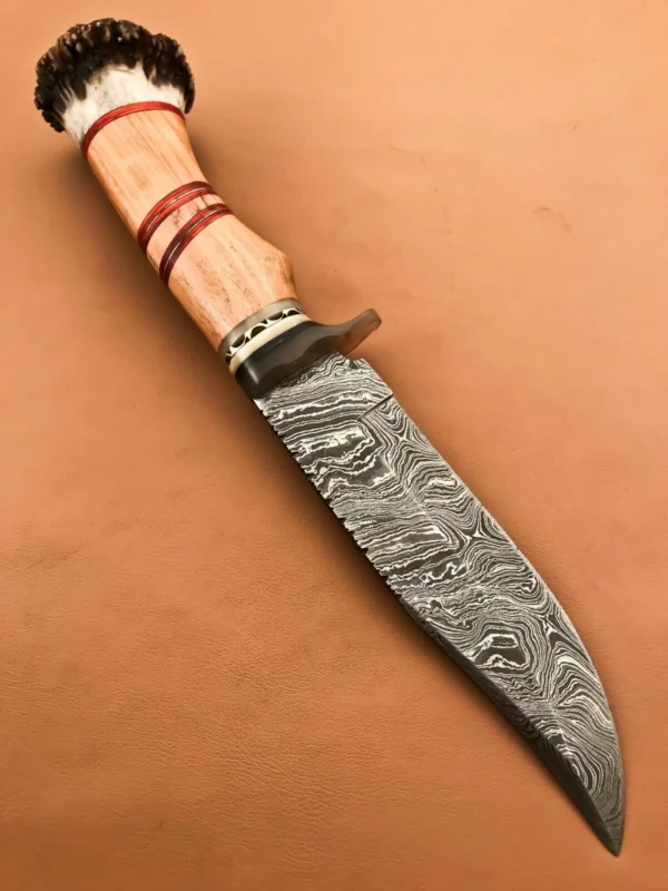 Custom Made Damascus Steel Hunting Bowie Knife with Crown Stag Handle BK 34 2