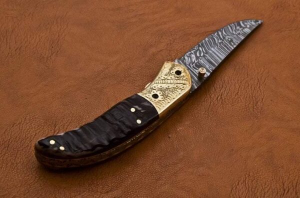 Custom Made Damascus Steel Hunting Pocket Knife with Ram Horn Handle Fk 46 3