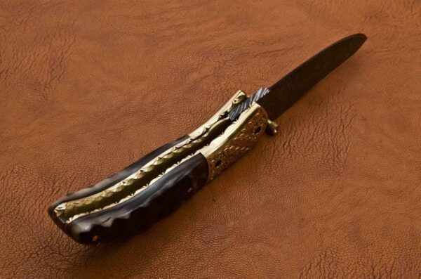 Custom Made Damascus Steel Hunting Pocket Knife with Ram Horn Handle Fk 46 5