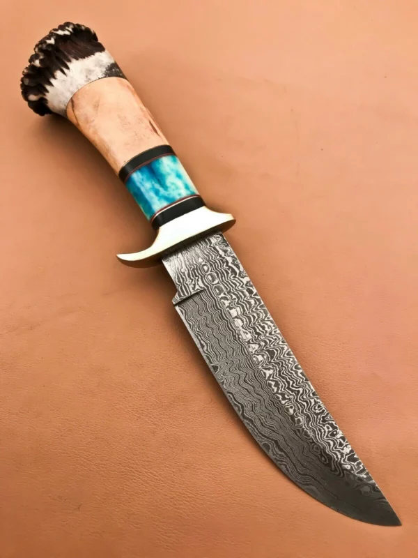 Custom hand Made Damascus Steel Hunting Bowie Knife with Crown Stag Horn Handle BK 33 4