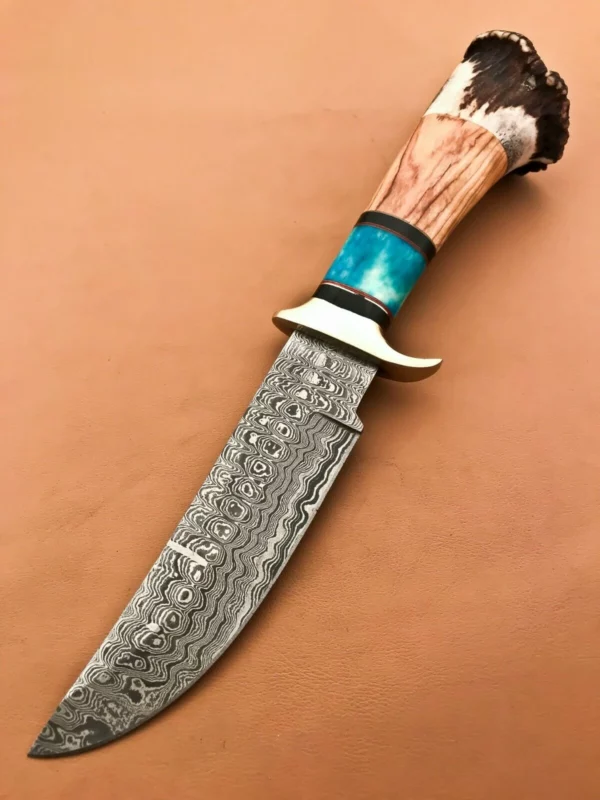 Custom hand Made Damascus Steel Hunting Bowie Knife with Crown Stag Horn Handle BK 33 7
