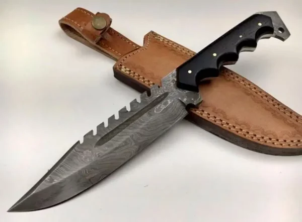 Damascus Bowie Knife With Black Micarta Handle BK 66 1