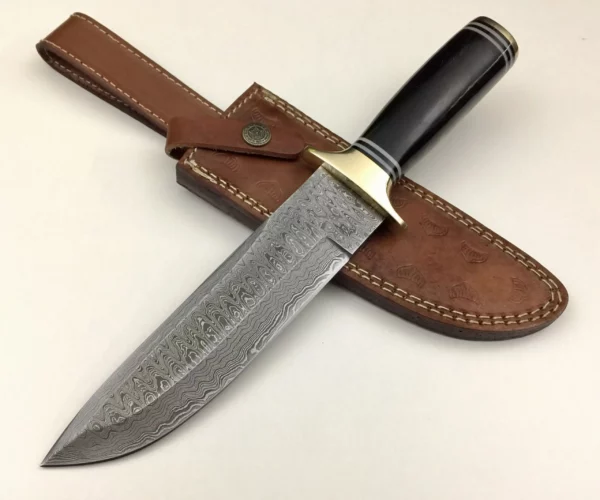Damascus Bowie Knife With Buffalo Horn Handle BK 41 1