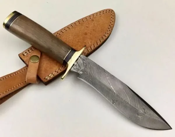 Damascus Steel Bowie Knife With Walnut Wood Handle Bk 46 2