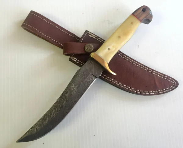 Damascus Steel Custom Bowie Knife With Camel Bone Handle BK 62 1