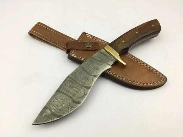 Damascus Steel Custom Bowie Knife With Walnut Wood Handle BK 60 1