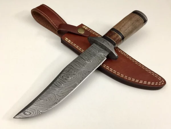Damascus Steel Custom Bowie Knife With Wood Handle BK 67