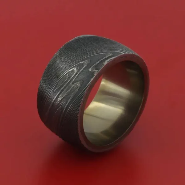 Damascus Steel Wedding Band with Anodized Bronze Sleeve DR 05