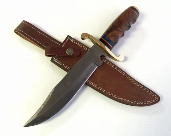 Hand Forged Damascus Bowie Knife With Walnut Wood Handle BK 53 1