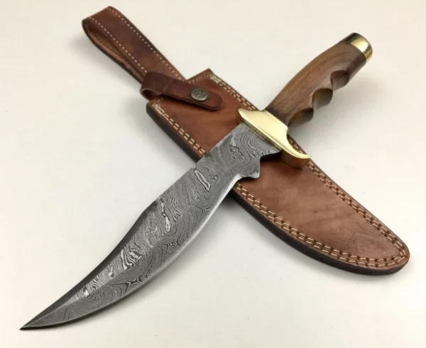 Hand Forged Damascus Bowie Knife With Walnut Wood Handle BK 72