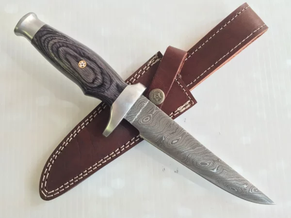 Handmade Damascus Bowie Knife With Grey Densified Wood BK 64 1