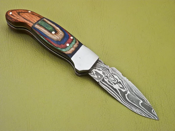 Handmade Damascus Folding Knife with Amazing Color Wooden Handle FK 5 4
