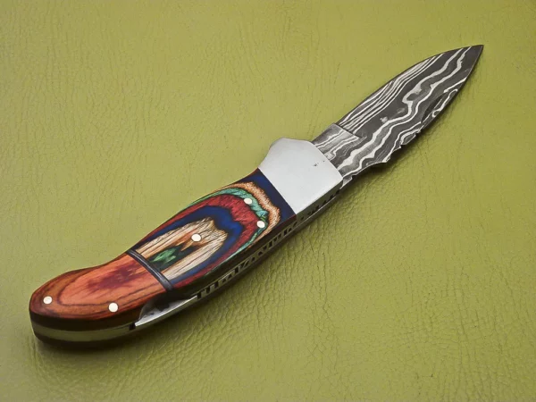 Handmade Damascus Folding Knife with Amazing Color Wooden Handle FK 5 6