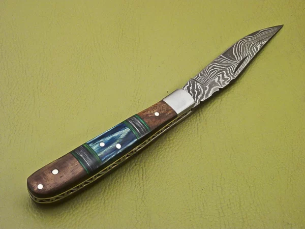 Handmade Damascus Folding Knife with Color Rose Wood Handle Fk 31 5