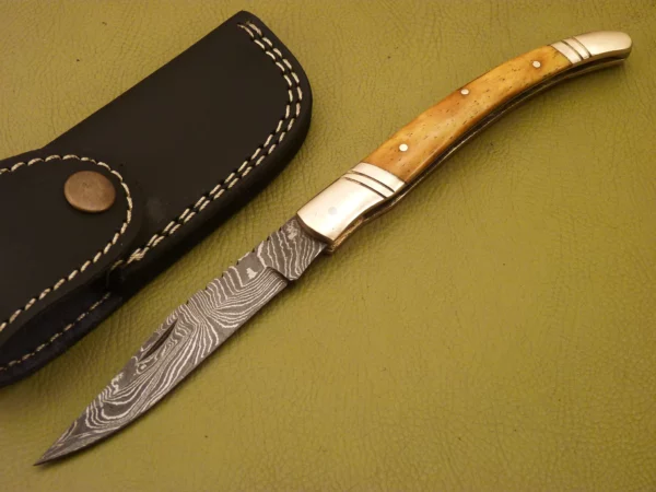 Handmade Damascus Steel Folding Knife with Colored Wood Handle Fk 33 1