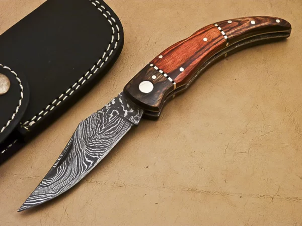 Handmade Damascus Steel Folding Knife with Wood Handle Fk 32 1