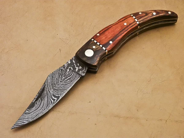 Handmade Damascus Steel Folding Knife with Wood Handle Fk 32 2