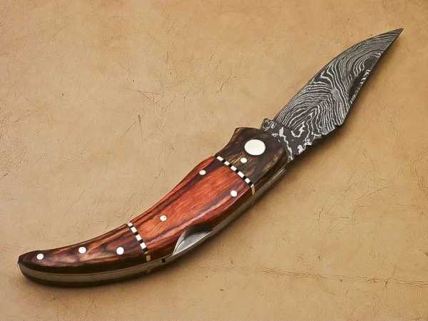 Handmade Damascus Steel Folding Knife with Wood Handle Fk 32 4