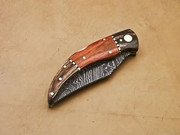 Handmade Damascus Steel Folding Knife with Wood Handle Fk 32 8