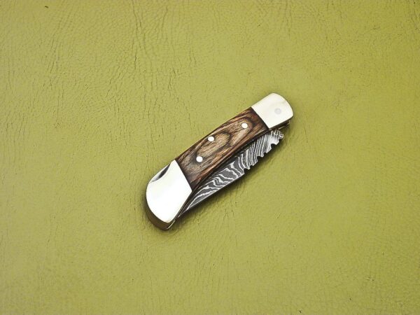 Handmade Damascus Steel Folding Knife with Wood Handle Fk 34 7