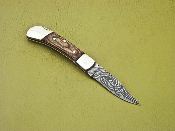 Handmade Damascus Steel Folding Knife with Wood Handle Fk 34 8