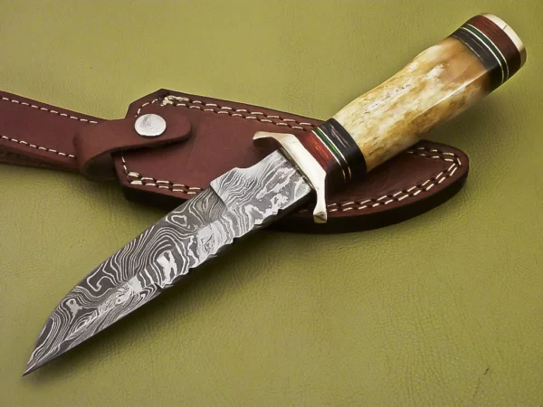 Handmade Damascus Steel Hunting Knife with Color Camel Bone Handle HK 07 2