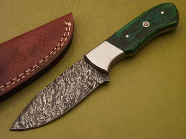 Handmade Damascus Steel Hunting Knife with Color Wood Handle HK 19 1