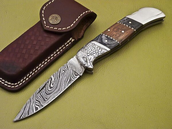 Handmade Eagle Damascus Steel Folding Knife with Wood Handle FK 11 1