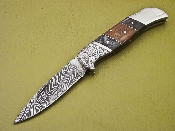 Handmade Eagle Damascus Steel Folding Knife with Wood Handle FK 11 2