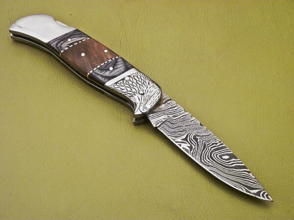 Handmade Eagle Damascus Steel Folding Knife with Wood Handle FK 11 3