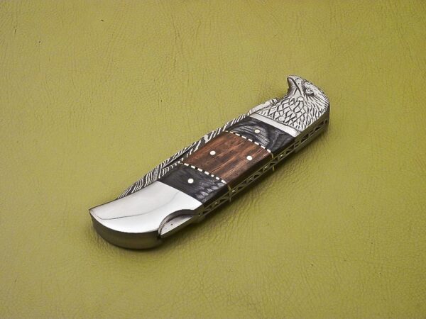 Handmade Eagle Damascus Steel Folding Knife with Wood Handle FK 11 7