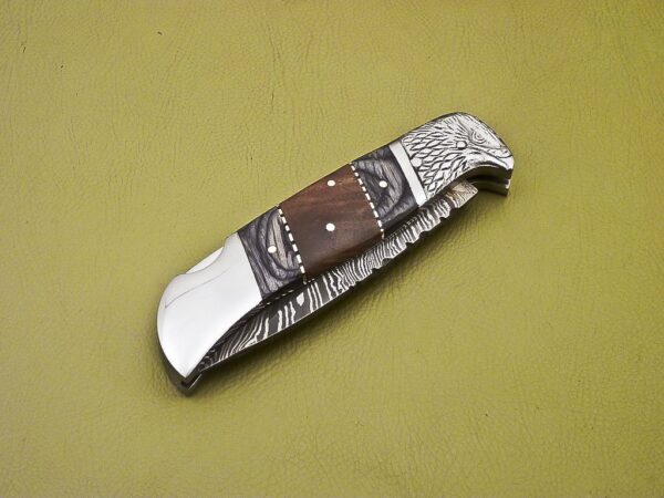 Handmade Eagle Damascus Steel Folding Knife with Wood Handle FK 11 8