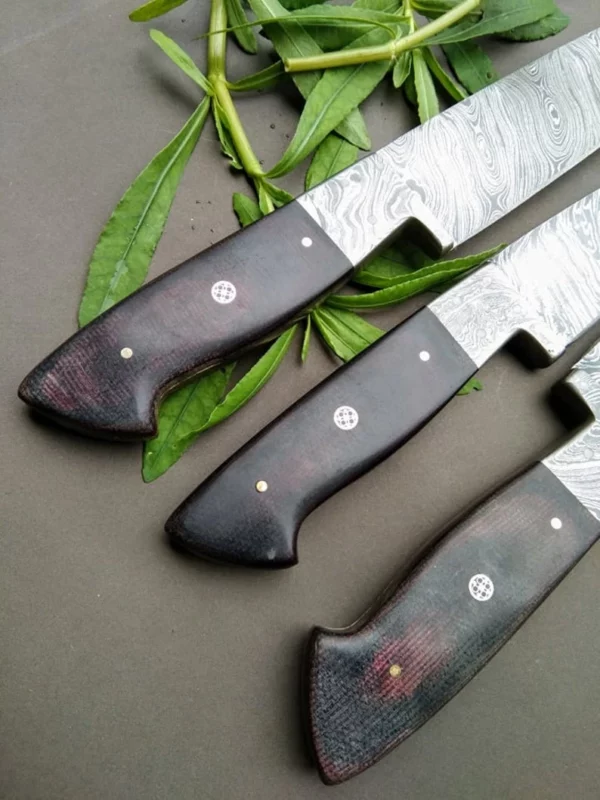 Set of 3 Custom Handmade Damascus Steel Kitchen Knifes with Micarta Handle CK 8 3