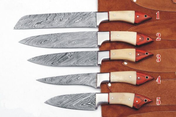 Set of 5 Custom Handmade Damascus Steel Chef Knife with Bone Wood Handle CK 6 2