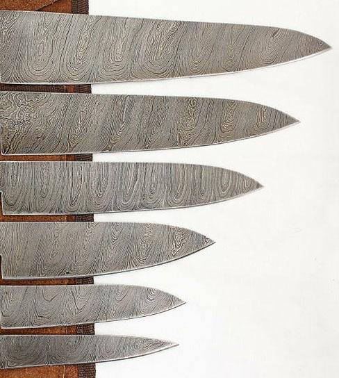 Set of 6 Custom Hand Made Damascus Steel Chef Knifes with Colored Wooden Handle CK 5 5