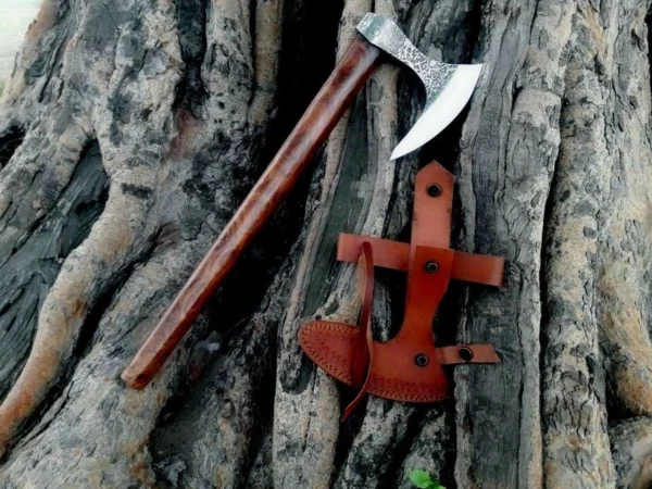 US Tactical Forged Vintage Tomahawk Viking Engrave Axe Hunting with Walnut AX 23 1