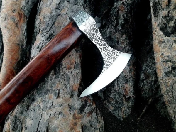 US Tactical Forged Vintage Tomahawk Viking Engrave Axe Hunting with Walnut AX 23 4